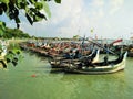 Rows of traditional fishing boats on the north coast of Java Royalty Free Stock Photo