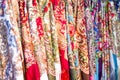 Rows Of Traditional Russian Colorfull Headscarfs. Popular Russian Souvenir.