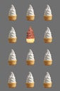 Rows of Two Types of Soft Serve Ice Cream Cones Isolated on Grey Background Royalty Free Stock Photo