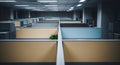 Empty office cubicles with a touch of nature, evoking solitude and productivity Royalty Free Stock Photo