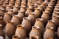 rows of unpainted clay vases