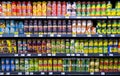 Rows of variety canned food product on shelves in a grocery store Royalty Free Stock Photo