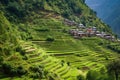 rows of vegetable patches in a terraced mountain village