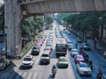 Rows of Vehicles Waiting at Traffic Light