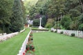 Rows of war graves in normandy, france in summer