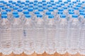 Rows of water plastic bottles and cap seal NSF us standard