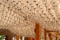 Rows of white lanterns in temple