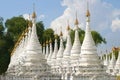 Rows of the white stupas of the Sandamuni pagoda. Mandalay, Myanmar