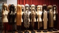 rows of wigs on mannequin heads for display Royalty Free Stock Photo