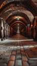 Rows of Wine Barrels in Vintage Wine Cellar Royalty Free Stock Photo