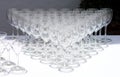 Rows of wine glasses waiting to be used Royalty Free Stock Photo