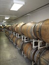 Rows of Wooden Barrels Inside Wine Barrel room