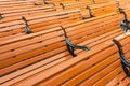 Rows of wooden chair at open air auditorium Royalty Free Stock Photo