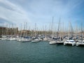 Rows of yachts in Port Vell, Barcelona, Spain.