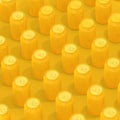 Rows of Yellow Isometric Blank Aluminum Drink Cans. 3d Rendering