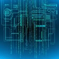 Rows of zeroes and ones in green and blue cascade down overlaid with Royalty Free Stock Photo
