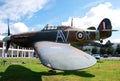 A Spitfire and a Hurricane on display at the main entrance of the museum. Royalty Free Stock Photo