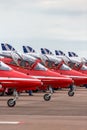 Royal Air Force RAF Red Arrows formation aerobatic display team British Aerospace Hawk T.1 Jet trainer aircraft prepare for take Royalty Free Stock Photo