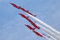 Royal Air Force RAF Red Arrows formation aerobatic display team flying British Aerospace Hawk T.1 Jet trainer aircraft. Royalty Free Stock Photo