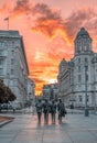 The Beatles statue in Liverpool, image captured at sunrise in the city center downtown docklands