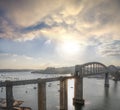 Royal Albert train Bridge designed by Isambard Kingdom Brunel against sunset in Plymouth, Devon, England, UK Royalty Free Stock Photo