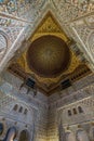 Royal Alcazar of Seville. Hall of Ambassadors ceiling detail. combed muquarnas forming a star. UNESCO world heritage site