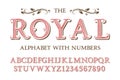 Royal alphabet with numbers in old english vintage style