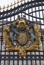 Royal arms on the gate of Buckingham Palace, the London residence of Her Majesty Queen