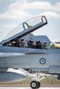 Royal Australian Air Force RAAF Pilot and Weapons System Officer WSO in the cockpit of a Boeing F/A-18F Super Hornet multirole Royalty Free Stock Photo