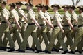 Royal Australian Army soldiers in formal uniforms marching Anzac parade