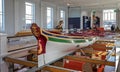 The royal barge which took Lord Nelson`s coffin from Greenwich to St Paul`s Cathedral on display in Portsmouth Dockyard, Hampshire