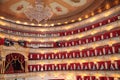 Royal bed and chandelier in the hall of the Bolshoi theatre. Historical scene.  Moscow. 26.04.2018 Royalty Free Stock Photo