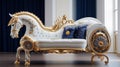 Baroque-inspired Horsedrawn Couch With Gold Trim And Intricate Details