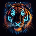 Royal Bengal tiger. Neon outline icon with a light effect