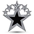 Royal black star with silver outline, geometric stylized stars