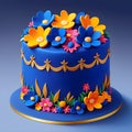 Royal blue fondant cake with flowers