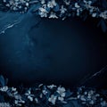 spring flowers frame on dark blue marble background, navy blue texture Royalty Free Stock Photo