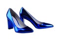 Royal blue women`s patent leather shoes, isolated on white