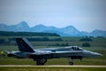 Royal Canadian Air Force CF-18 Hornet demo at Springbank Airport, Alberta rocky mountains in sight