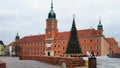 Royal castle on the Castle square in Warsaw. Poland before Christmas. Christmas tree with toys Royalty Free Stock Photo