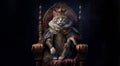 The Royal cat with luxury dress costume. Close up Portrait King cat with throne and crown. Generative AI