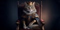 The Royal cat with luxury dress costume. Close up Portrait King cat with throne and crown. Generative AI