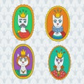 Royal cats characters vector set Royalty Free Stock Photo