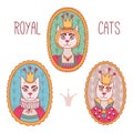 Royal cats queen king portraits set