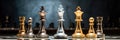 Royal Chess Showdown A Dramatic Confrontation Between Silver And Gold Queen Chess Pieces Each Vying