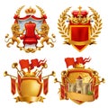 Royal coat of arms. King and kingdom, 3d vector emblem set Royalty Free Stock Photo