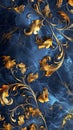 A royal colored image using gold and navy hues, blending into nature