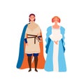 Royal couple flat vector illustration. Medieval king and queen cartoon characters. Prince and his lady isolated on white