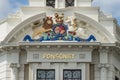 Royal crest on Clocktower mansion on Ponsonby Road, Auckland.