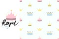 Royal crown. Hand drawn cartoon cute kids print or poster, nursery or t-shirt design element, seamless pattern, baby girl, luxury